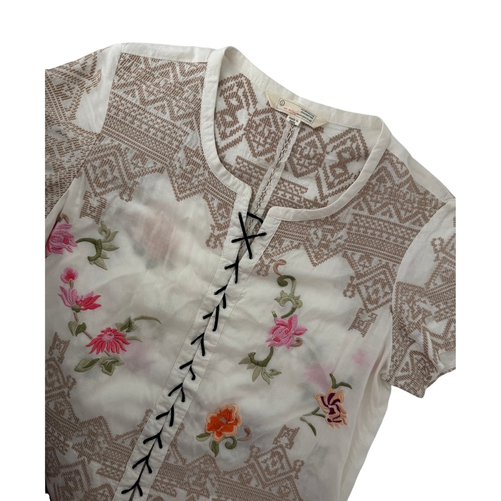 Odd Molly Anthrologie Embroidered Lace Up Boho Blouse‎ Pheasant Floral Size S 1